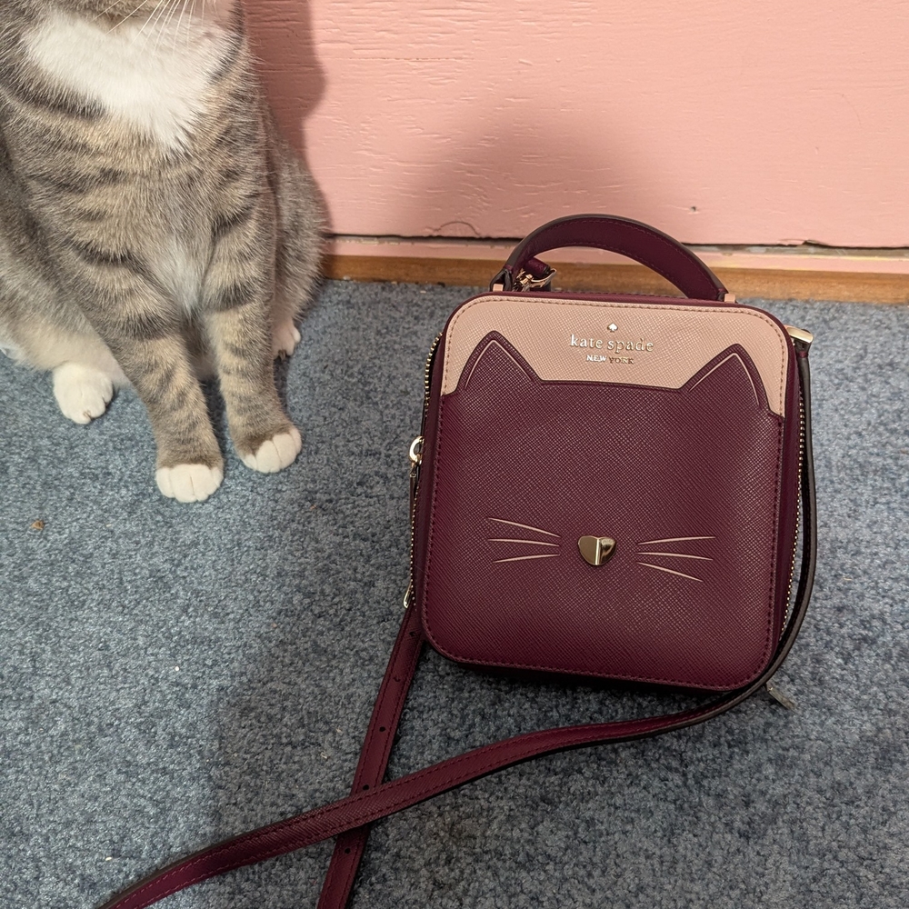 Kate Spade Cat Design Burgundy Crossbody Bag